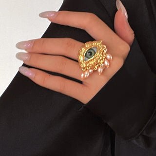 Third Eye Freshwater Pearl Tassel fashion cocktail Ring earrings face jewelry Halloween witch eye