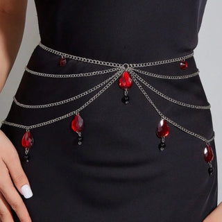 Designer Red blood belt Jewelry Multilayer Pearl waist chain for Women's Fashion Retro Character Playing Body Accessories Party Belts