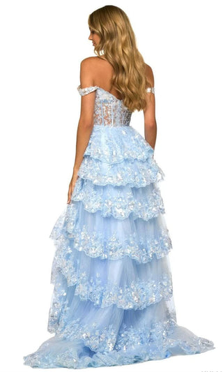 Custom Elegant Off Shoulder Multilayer Dress Customized Side High Split Lace Princess Shiny
