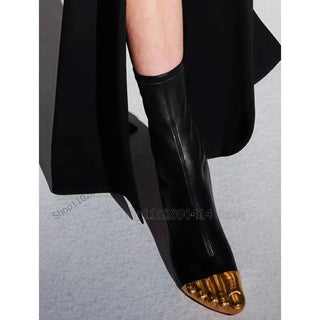 Gold Black Patchwork Five Fingers Boots Slip On Women Shoes Thin High Heels Novel Fashion Party Runway
