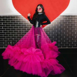 Gothic Hot Pink Sheer Tulle Tutu Gown Custom