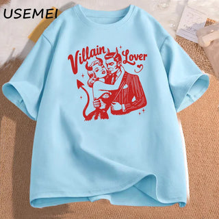 Villain Lover T-shirts Dark Romance Tee Retro Bookish Merch Graphic T Shirts Book Lover Gift YA Dark Fantasy Book Club Clothes