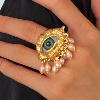 Third Eye Freshwater Pearl Tassel fashion cocktail Ring earrings face jewelry Halloween witch eye