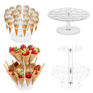 16/24 Holes Acrylic Ice Cream Stand Wedding Party Ice Cream Cone Holder Double-Layer Cupcake Popcorn Rack Buffet Display Stand