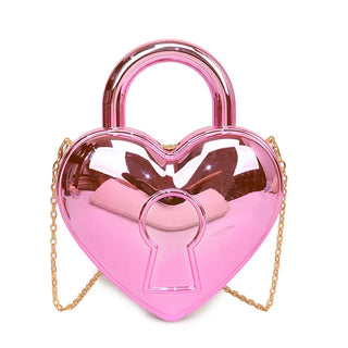 Heart purse Colorful Bright Acrylic Plastic Bag Lady Love Lock Shape Wedding Party Handbag Pink Gold Clutches Purse Women Top Handle Bags