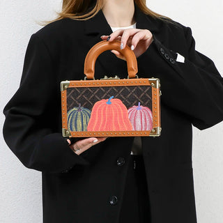Genuine Leather Women Handbags Evening Bag Top Handle Satchel Crossbody Bag Small Hard Purse Pumpkin Box Bags