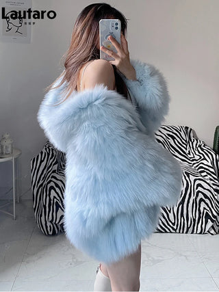 Thick Warm Soft Colored Faux Fur Jacket fashion with Hood Bat Sleeved Loose Casual Designer Clothes