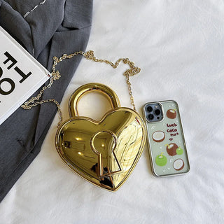 Heart purse Colorful Bright Acrylic Plastic Bag Lady Love Lock Shape Wedding Party Handbag Pink Gold Clutches Purse Women Top Handle Bags