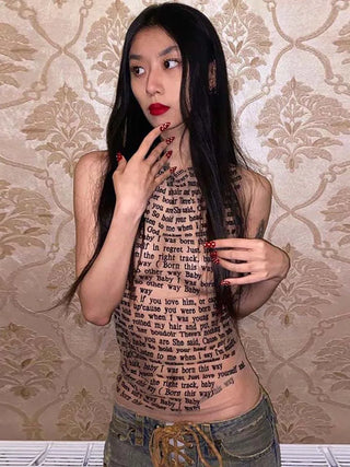 Letter to Gaga romantic Round Collar Sleeveless Boorn this way Tank Mesh Article Print