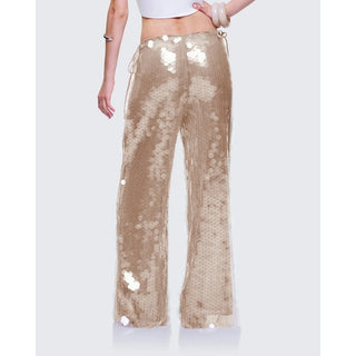 Mermaid Glitter Sequin Embroidery Loose Fit Long Pants